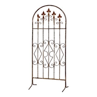 Free Standing Wrought Iron Arched Trellis With Weathered White Paint, 20th Century For Sale