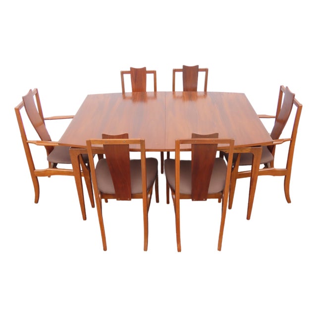 Young Furniture Mid Century Floating Top Sculptura Dining Table Six Chairs 6649 For Sale