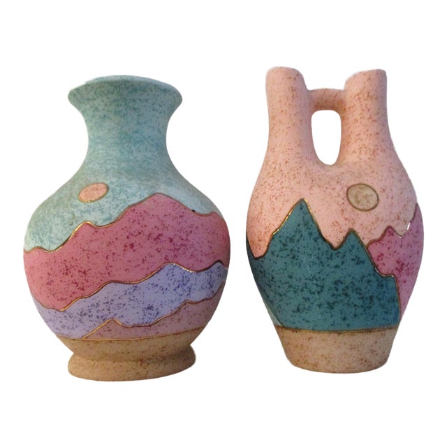 1980s Southwestern Multicolor Pottery Vases A Pair Chairish