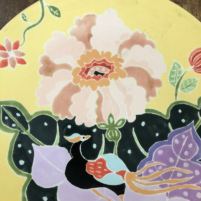 Strikingly-colorful charger/wall plate in colorful shades of yellow and lavender…..a beautiful combination! Measuring 15”...