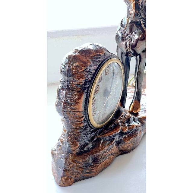 Vintage Copper Horse Mantel Clock by Wm. L. Gilbert – Electric Western Shelf Clock, New Haven Era Antique Collectible For Sale - Image 16 of 18