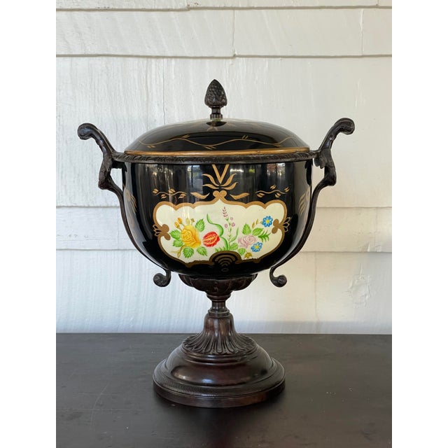 Blue Vintage Hand Painted Maitland Smith Enamel Lidded Urn For Sale - Image 8 of 8