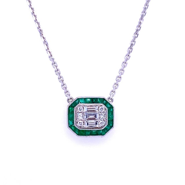Art Deco Art Deco - Inspired Design Emerald & Diamond Pendant Necklace For Sale - Image 3 of 3
