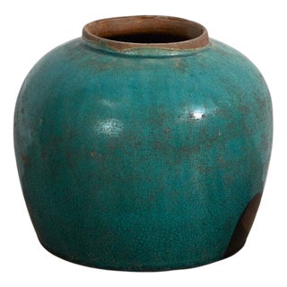 Antique Green Stoneware Vase For Sale