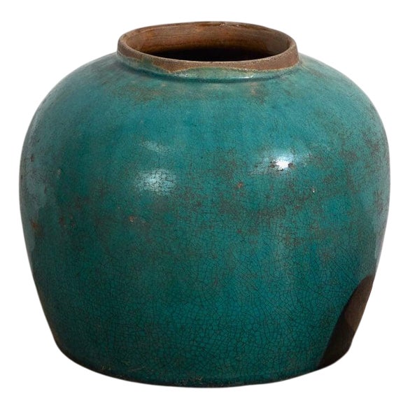 Antique Green Stoneware Vase For Sale