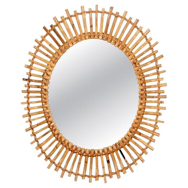 French Riviera Oval Mirror in Bamboo with Rattan and Woven Wicker, Italy, 1960 For Sale - Image 10 of 10