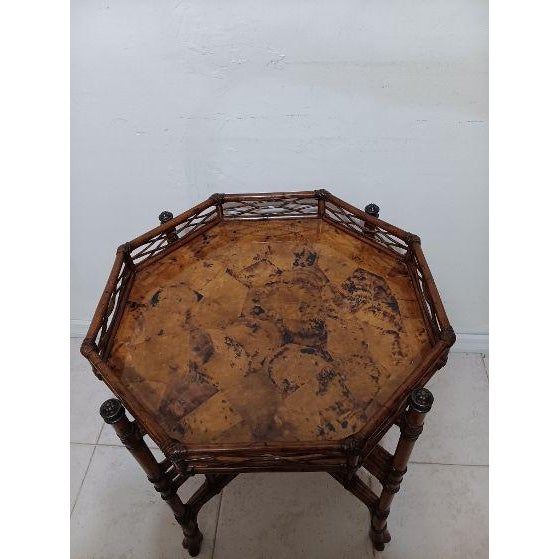 Coastal 1980s Tommy Bahama Style Island Estate Key Largo Octagon End Table Rattan Tortoise For Sale - Image 3 of 11