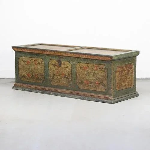 Rustic Large Painted Folk Art Chest, 1753 For Sale - Image 3 of 12