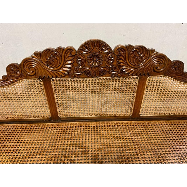 Brown Vintage British Colonial West Indies Cedrela and Caned Settee Sofa For Sale - Image 8 of 17