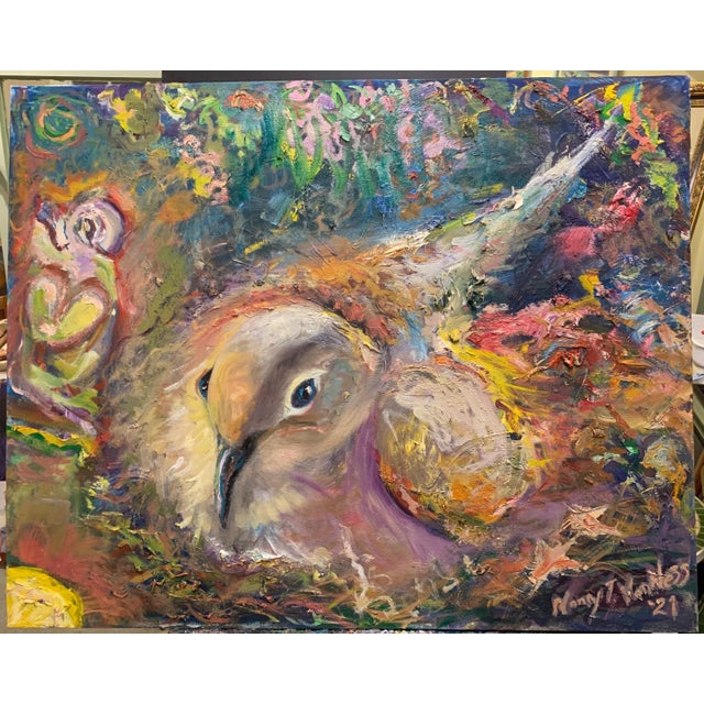 My Nest 32.5"x27" Original Oil Painting Signed Art by Artist Canvas Gold Framed On canvas, canvas size, 30"x24’. A dove...