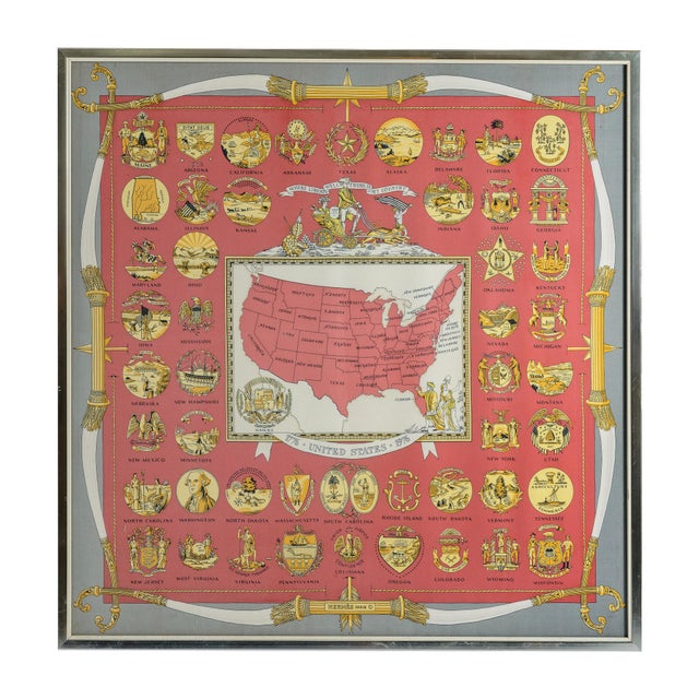 Just in, This, Vintage Framed Hermes Scarf "Arms of the United States" 1776-1976 Bicentennial Edition 90cm This is a...