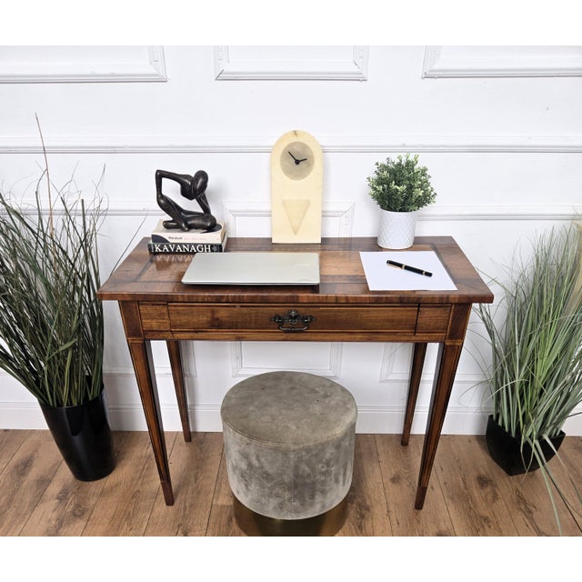Italian Walnut Marquetry Desk, 1980s For Sale - Image 6 of 11