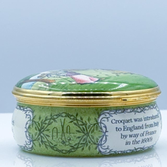 Late 20th Century Halcyon Days Victorian Croquet Countryside Scene Porcelain Trinket Box For Sale - Image 5 of 7