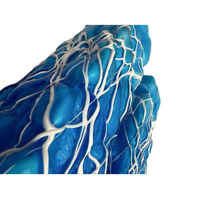 Hand-Blown Blue Art Glass Vases with White Trailing, 1980s, Set of 2 For Sale - Image 9 of 11