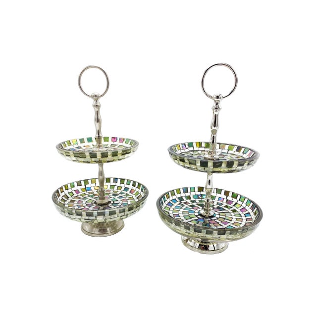 1960s Vintage Iridescent Mosaic Tiled Two-Tier Trays - a Pair For Sale - Image 5 of 5