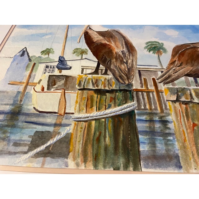 Coastal Late 20th Century Large Coastal Pelican Watercolor Painting, Framed, 41 X 32 For Sale - Image 3 of 9