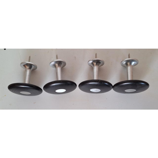 Vintage Coat Hooks with Metal Brackets and Black Stained Oak Plates, 1970s, Set of 4 For Sale - Image 3 of 4