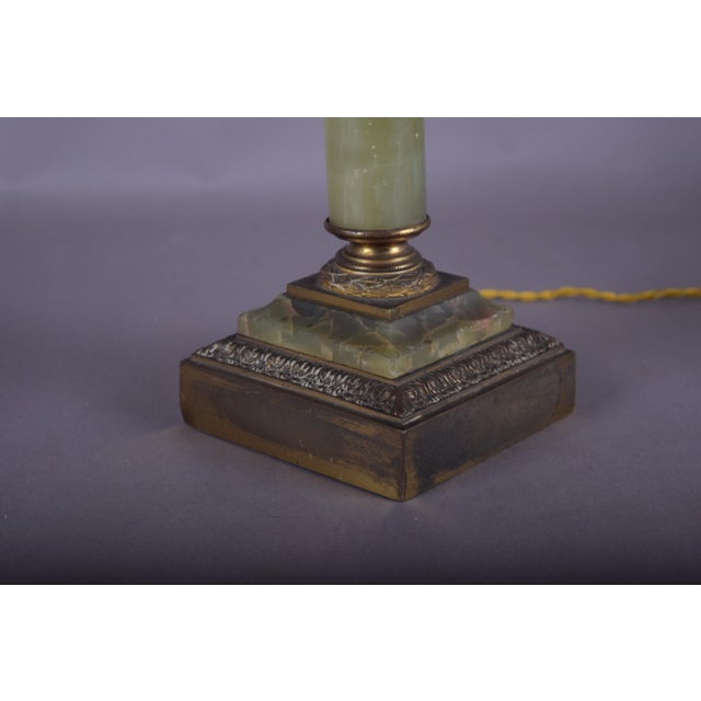 Green Onyx Corinthian Column Table Lamp with Pleated Shade, 1930s For Sale - Image 16 of 17