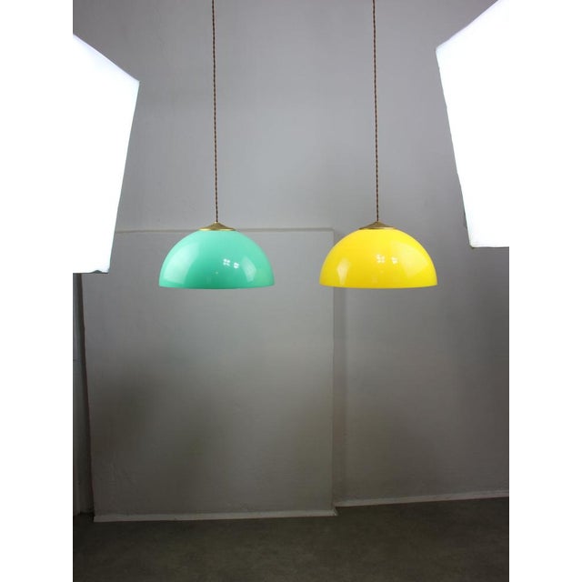 Aqua Mid-Century Italian Brass and Acrylic Glass Pendant Lamp For Sale - Image 8 of 18