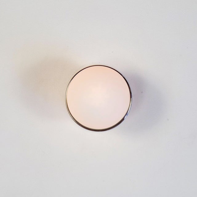 Hive Flush Mount, Polished Nickel, 5in Glass Globe, Modern Led Ceiling Light, by Research.Lighting For Sale In New York - Image 6 of 9