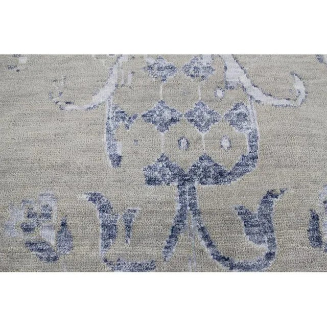 Handwoven Wool and Silk Light Gray/Blue Artisan Style Rug 12'1" X 15'8" For Sale - Image 10 of 12