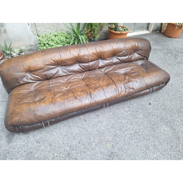 Vintage Soriana Three-Seater Sofa in Dark Brown Leather by Afra and Tobia Scarpa for Cassina, 1960s For Sale - Image 14 of 16