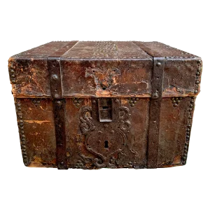 17th Century Italian Leather Lock Box