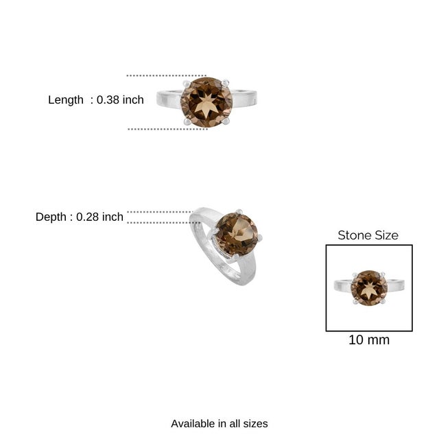 Vintage-Inspied Prong Set 10 Mm Round Smoky Quartz Promise Ring in Sterling Silver - Size 6 For Sale - Image 9 of 10