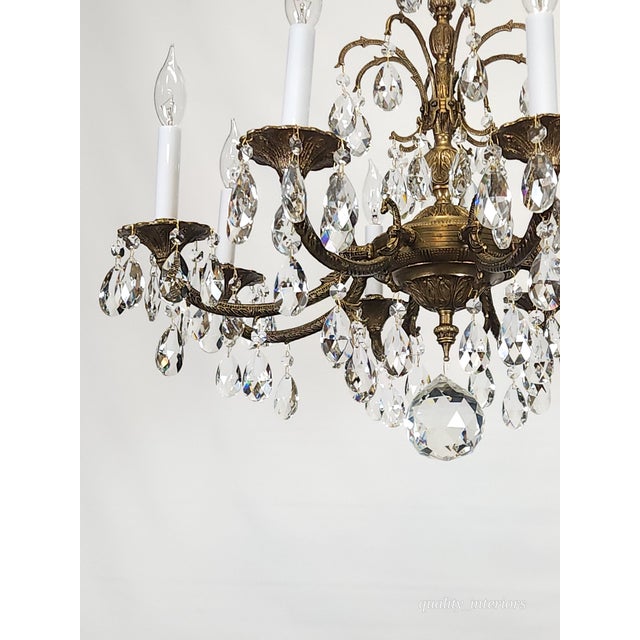 Antique 8 Arm Sweet Sensational Brass Cut Lead Glass Crystal Chandelier For Sale - Image 15 of 15