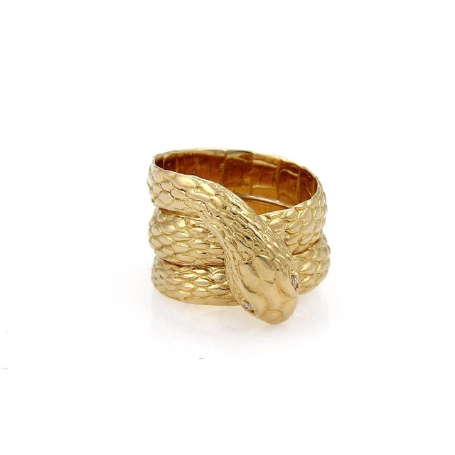 Mid 20th Century Diamond Coiled Snake Ring 18K Yellow Gold Size 6.5 For Sale - Image 4 of 8