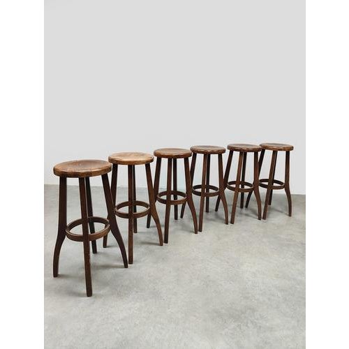 Brutalist Vintage Brutalist Wooden Barstools, 1970s, Set of 19 For Sale - Image 3 of 8