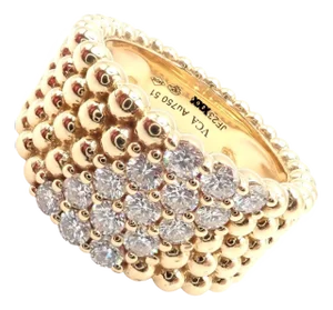 Late 20th Century Van Cleef & Arpels Yellow Gold Perlee Diamond 5 Row Band Ring Size 5.75 Cert
