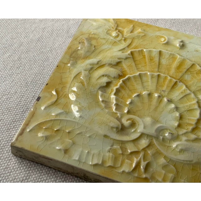 Rare Cambridge Tile Works Victorian Seashell Tile in Luminous Yellow Glaze, C. 1850 For Sale - Image 11 of 11
