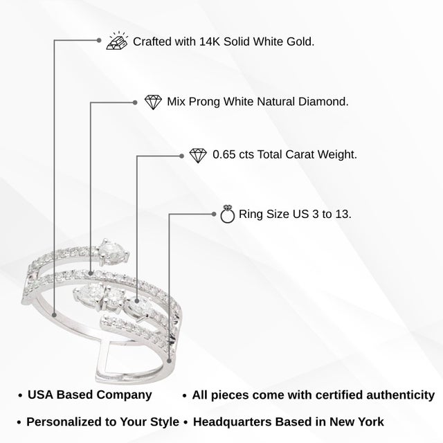 Modernist 14k White Gold Bypass Wrap Ring With 0.62ct Diamond Size 8 For Sale - Image 14 of 18