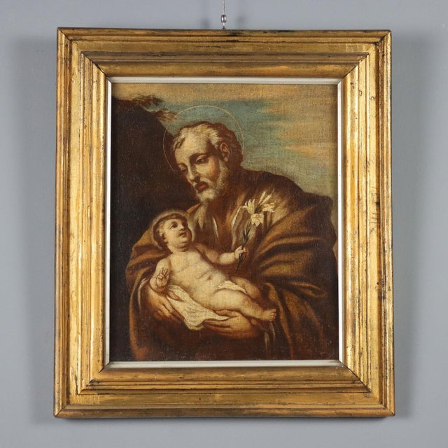 Italian Artist, St. Joseph and the Child Jesus, 1600s, Oil on Canvas For Sale - Image 10 of 10