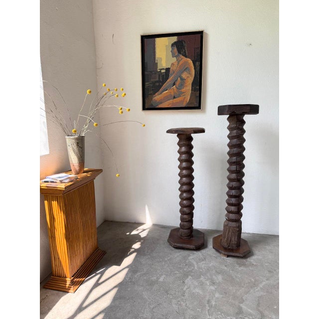 Pedestal Columns with Oak Pressing Screws, 1890s, Set of 2 For Sale - Image 14 of 18