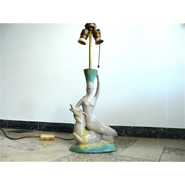 Vintage German Glazed Ceramic & Brass Figurine Lamp, 1920s For Sale - Image 17 of 18