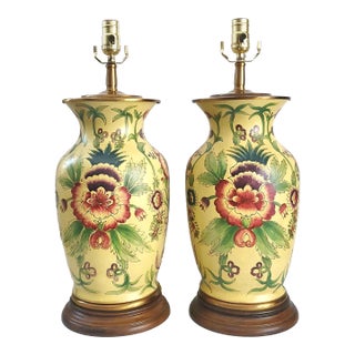 Lamp Pair Yellow Flowers For Sale