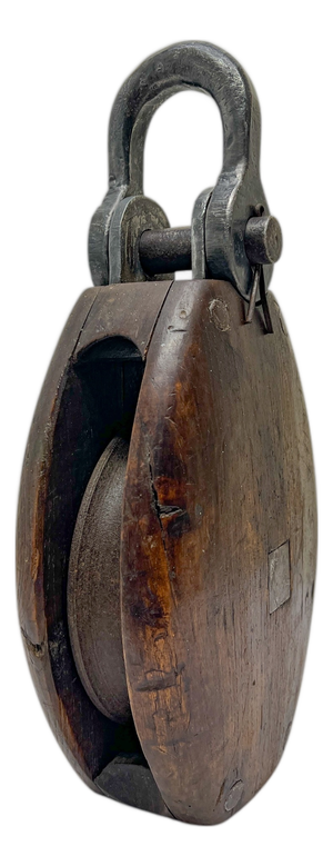 Late 19th Century Wooden Boat Pulley with Wrought Iron Details, 1890s