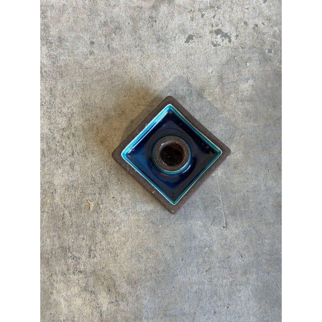 Candleholder Square Stoneware Vibrant Blue Glaze Denmark Mid-Century Modern 1970s For Sale - Image 9 of 10