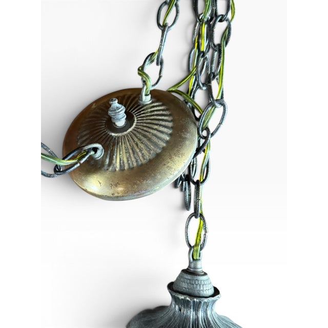 Vintage Hollywood Regency Textured Glass Pendant Lights, Pair For Sale - Image 4 of 7