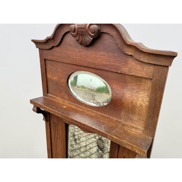 Antique French Provincial Carved Oak Hall Mirror with Beveled Glass and Shelf, 1890 For Sale - Image 4 of 15
