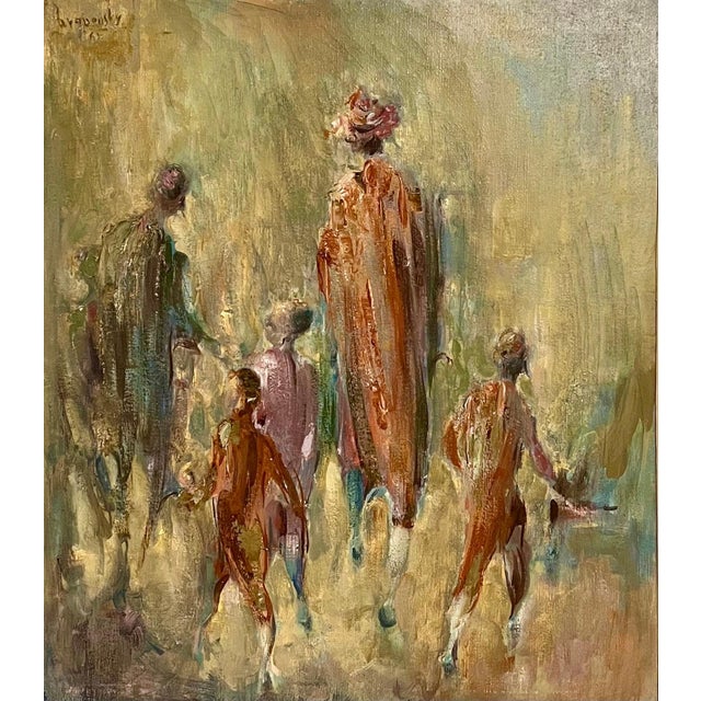 Samuel Grodensky, Large Judaica Oil Painting Samuel Grodensky Hasidic Rabbi, Children in Jerusalem, 1962 For Sale - Image 9 of 10