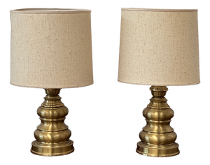 Vintage Table Lamps with Brass Base and Fabric Shade, 1960s, Set of 2