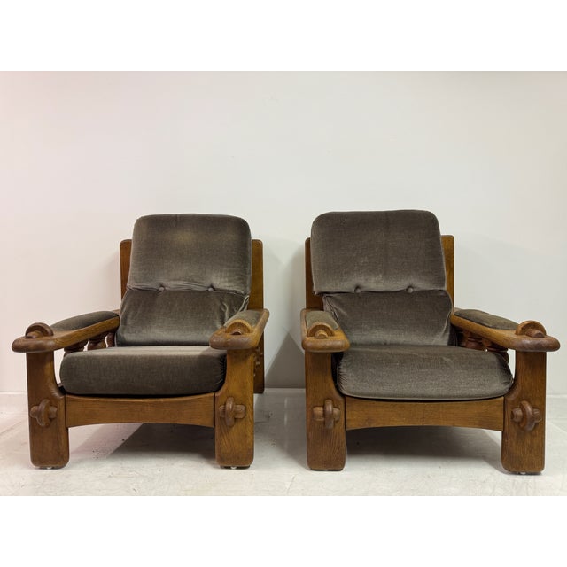Brutalist Oak Chairs with Slatted Backs, 1960s, Set of 2 For Sale - Image 11 of 18