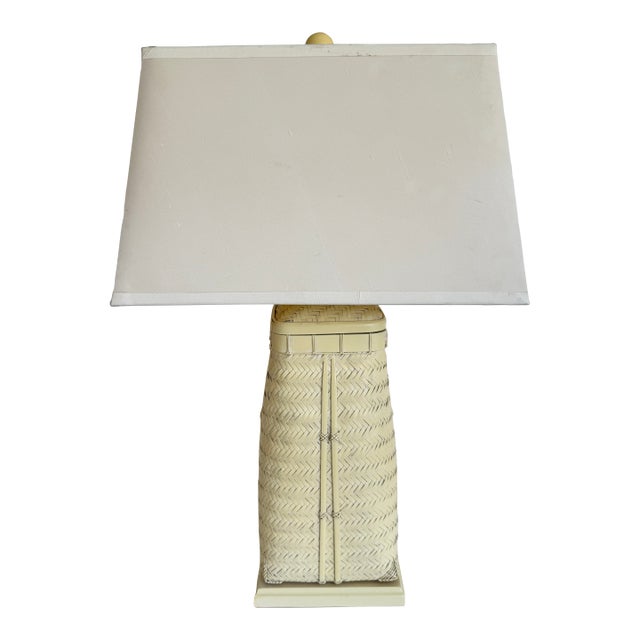 1960's Tall Wicker Basket Asian Table Lamp For Sale