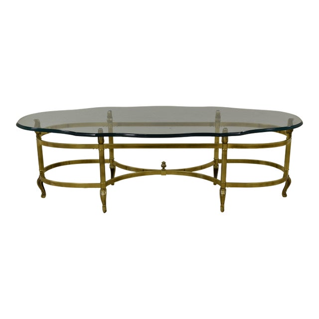 La Barge Neoclassical Brass and Glass Hooved Feet Coffee Table, Circa 1960s For Sale