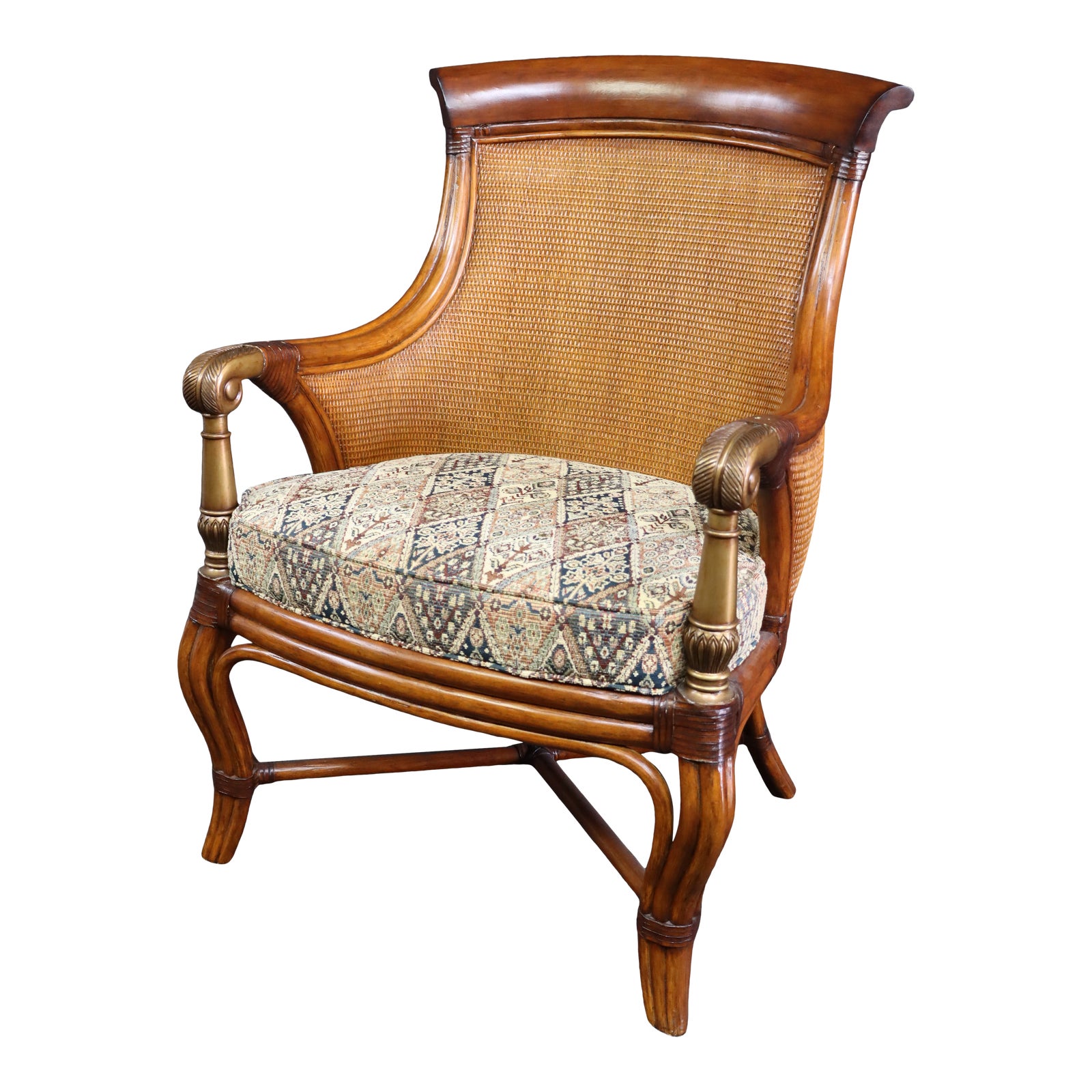 Ethan Allen Rattan and Bamboo Form Open Armchair Chairish