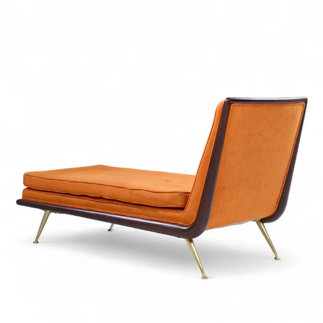 Mid 20th Century Robsjohn Gibbings for Widdicomb Mid Century Brass and Mahogany Chaise Lounge Chair For Sale - Image 5 of 9