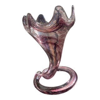 Mid 20th Century Modern Sooner Glass Vase Purple Swirl Pulled Glass For Sale